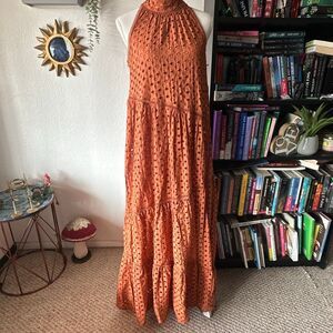 Rye Grass Size Small burnt orange Maxi dress Sleeveless Eyelit NWT
